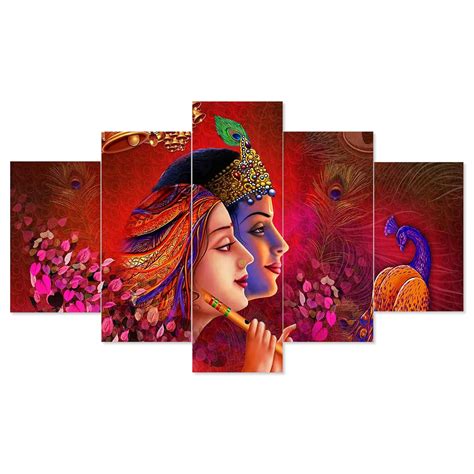HZAR ART Set of Five MDF Radhe Krishna Painting Wall ART, Home Decor ...
