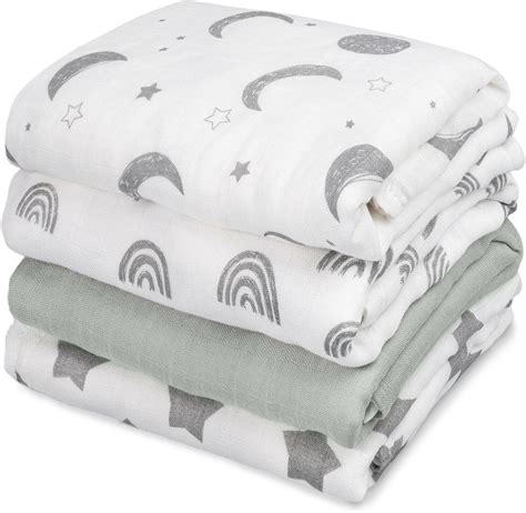 Amazon.com: GLLQUEN BABY Muslin Swaddle Blankets 4-Pack Breathable ...