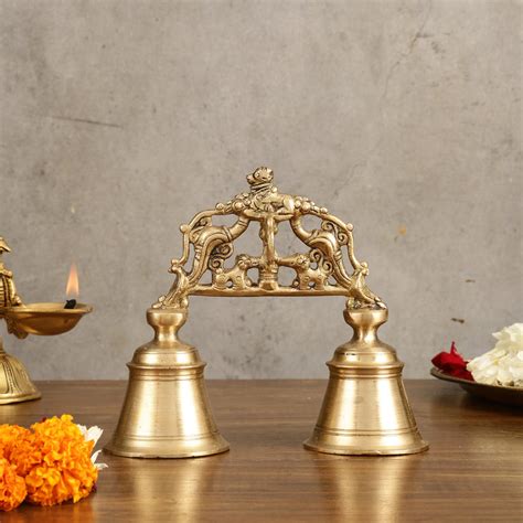 Buy Pure Brass Double Handbell with Nandi Design - 6.5 Inch - Budhshiv.com