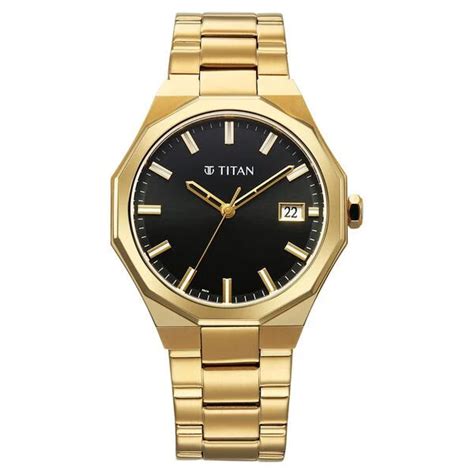 Titan Regalia Dodecagon Quartz Analog with Date Black Dial Golden Stai ...