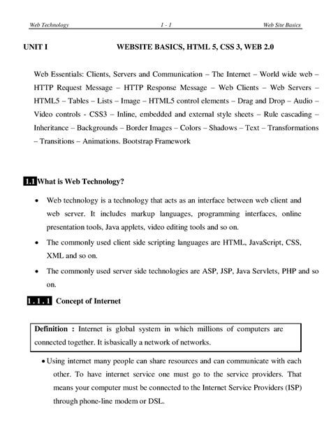 CCS375-WT-UNIT I Website Basics - Web Technology 1 - 1 Web Site Basics ...