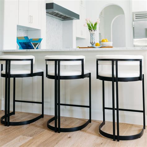 Ballantine Counter Stool in Matte Black White Leather | Kitchen ...