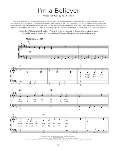 I'm A Believer by The Monkees Sheet Music for Really Easy Piano at Sheet Music Direct