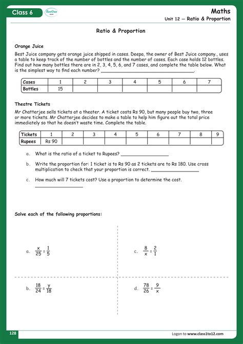 Ratio and Proportion Class 6 Maths Worksheet | Class1to12.com ...