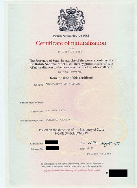 UK Citizenship Certificate, Cory Doctorow (redacted).tif | Flickr