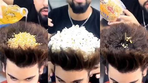 How To Make Popcorn On Head Tutorial Popcorn Made On The Mans Head In ...