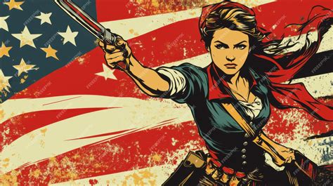 Vintagestyle illustration of a beautiful revolutionary woman fighting ...