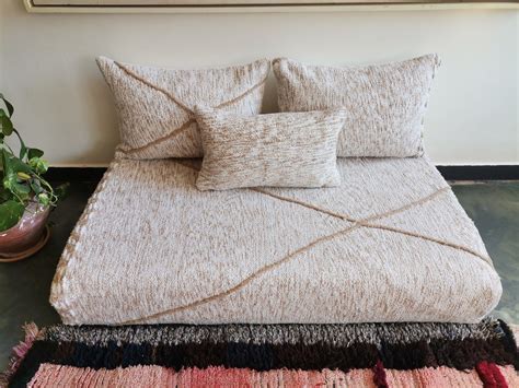 Cream Moroccan Floor Sofa Set - Cotton with Tan Berber Lines