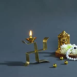 Buy Amazon Brand - Umi Swastik Symbol Design Brass Akhand Diya Oil Lamp ...