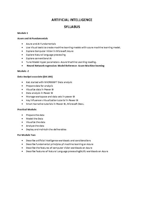 AI Syllabus - ARTIFICIAL INTELLIGENCE SYLLABUS Module 1 Azure and AI ...