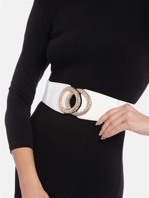 Berrylush Women White Elastic Strap Circular Concho Belt
