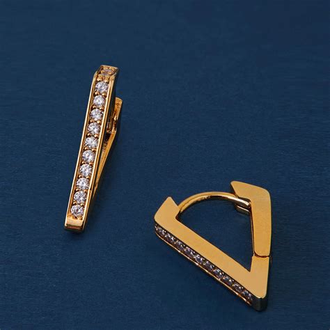 Real Gold Plated Cubic Zirconia Triangle Hoops Earrings - Accessorize India