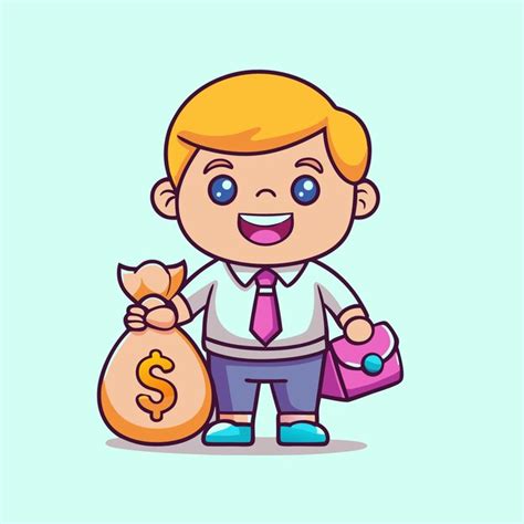 Cute rich boy with money cartoon vector icon illustration | Premium AI ...