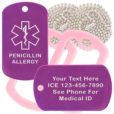 Custom 2 Pack - Penicillin Allergy Medical Alert ID Necklaces with ...