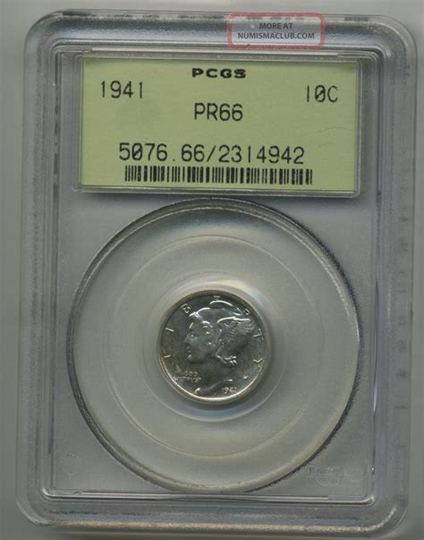 1941 Mercury Dime Pr 66 Pcgs Old Generation Green Holder