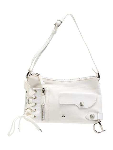 Christian Dior Canvas Shoulder Bag - White Shoulder Bags, Handbags ...