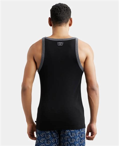 Buy Super Combed Cotton Rib Square Neck Gym Vest - Black & Charcoal ...