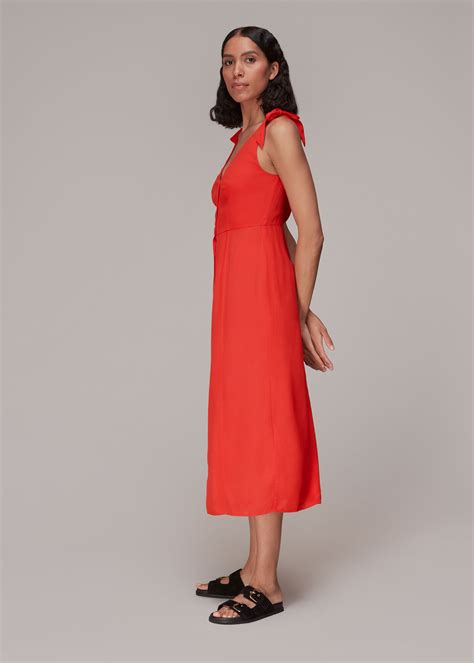 Red Hanna Tie Shoulder Dress | WHISTLES | Whistles UK