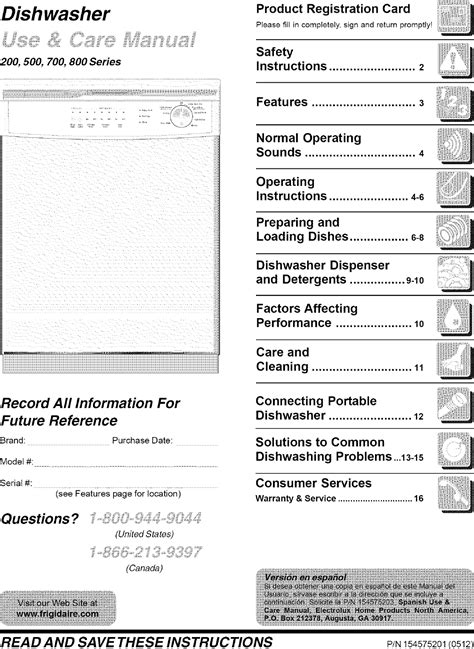 Frigidaire FDB510CFB1 User Manual DISHWASHER Manuals And Guides L0604633