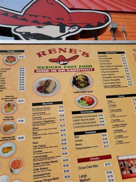 Menu at Rene's Mexican food restaurant, Wichita