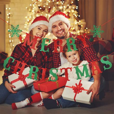 Buy Red & Green Glittery Merry Christmas Banner- Christmas Party ...