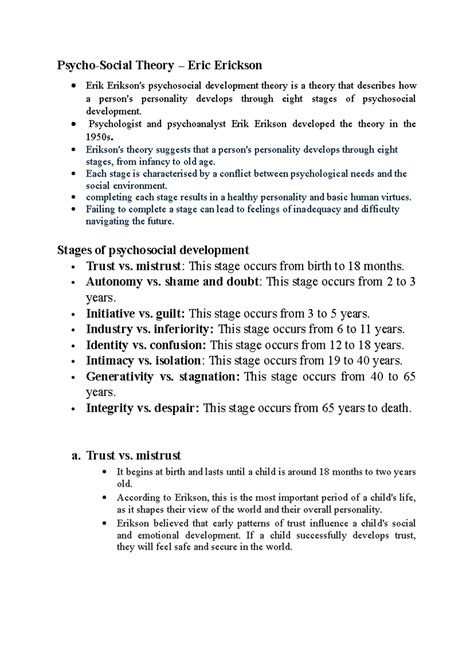Erik Erikson's Psychosocial Development Theory: Module 1 Notes - Studocu