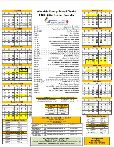 2023-2024 District Calendar | Allendale County Schools