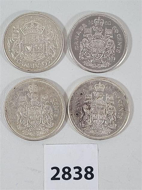 LOT OF 4 - CDN SILVER 50 CENT PIECES - 1958, 1959, 1960 AND 1961