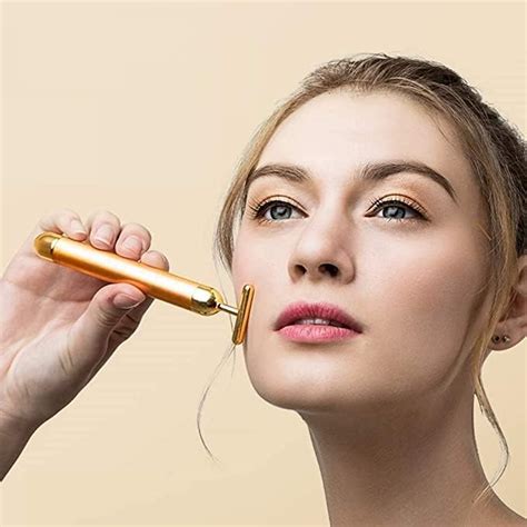24K Golden T Shape Electric Anti Aging Facial Skin Tightening Roller ...