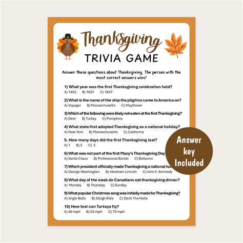 Thanksgiving Trivia Game | Gift Swap Game | Printable Thanksgiving ...