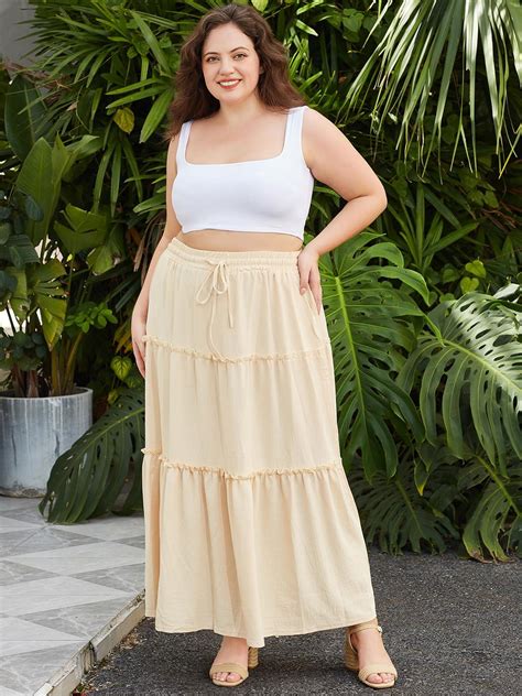Plus Size Boho Maxi Skirt A Line Flowy - Almond丨Moon Wood