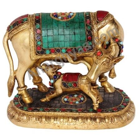 Cow And Calf Statue With Stone Work| Anarghyaa.com| Kamadhenu Brass ...