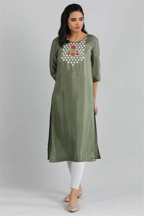 Buy Olive Green Embellished kurta Online for Woman | Shop for Aurelia