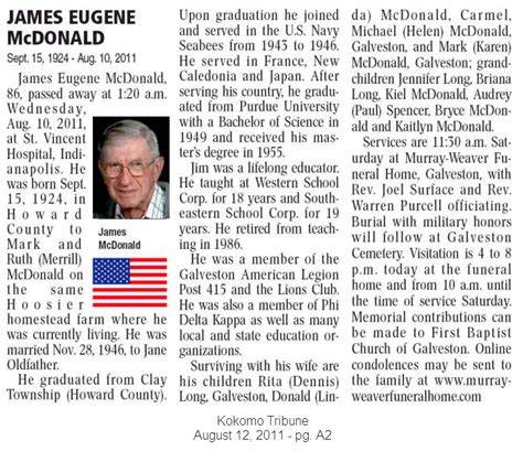 2011 Kokomo Tribune Obituaries - Kokomo, In