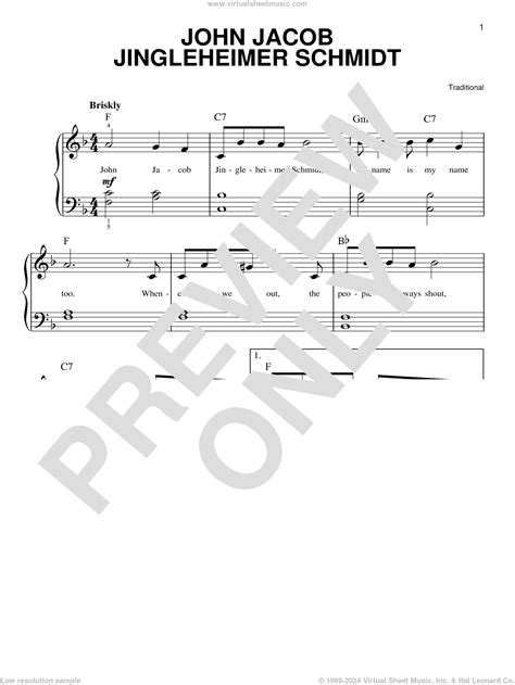 John Jacob Jingleheimer Schmidt sheet music for piano solo [PDF]