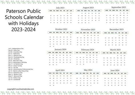 Paterson Public Schools Calendar - US School Calendar
