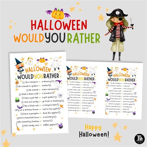 Printable Would You Rather Halloween Game Questions for Kids