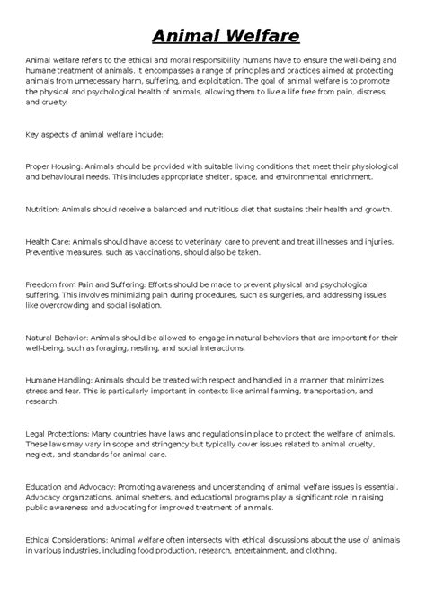 NSS assignment - Animal Welfare - Animal Welfare Animal welfare refers ...