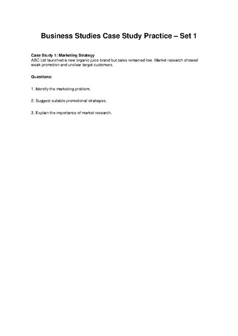 Business Case Study Practice 1 - Masters of Business - Business Studies ...