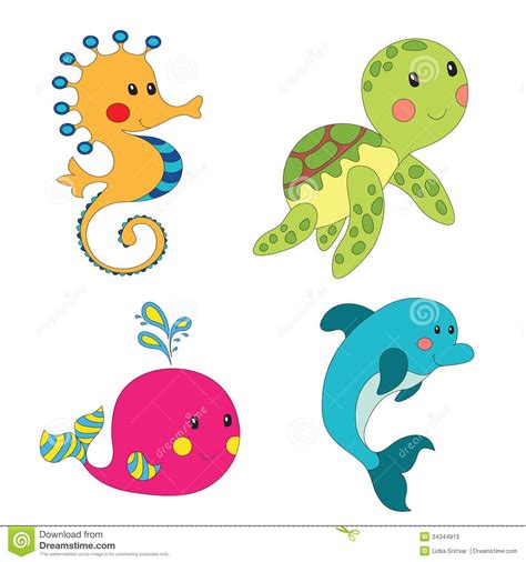 sea animal shaped baby lovey picture ideas | Set of cartoon sea ...