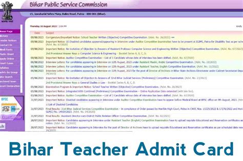 Bihar Teacher Admit Card 2023 (Out), Download BPSC Hall Ticket on bpsc ...