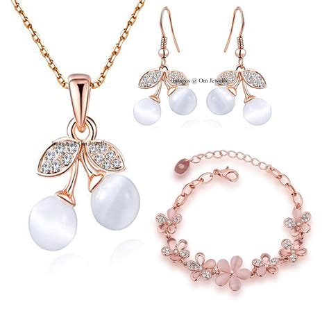 Buy Valentine Gift Om Jewells Rose Gold Plated Crystal Jewellery Combo ...