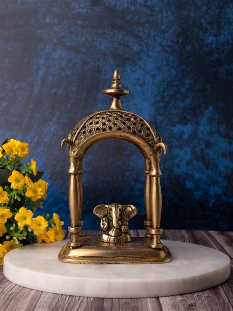 Shop Small Brass Temple Set with Cute Ganeshji Figurine