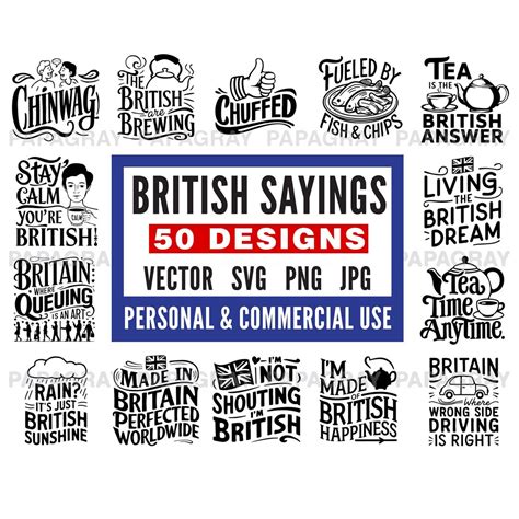 50 Funny British Sayings SVG Digital Download United Kingdom Vector ...