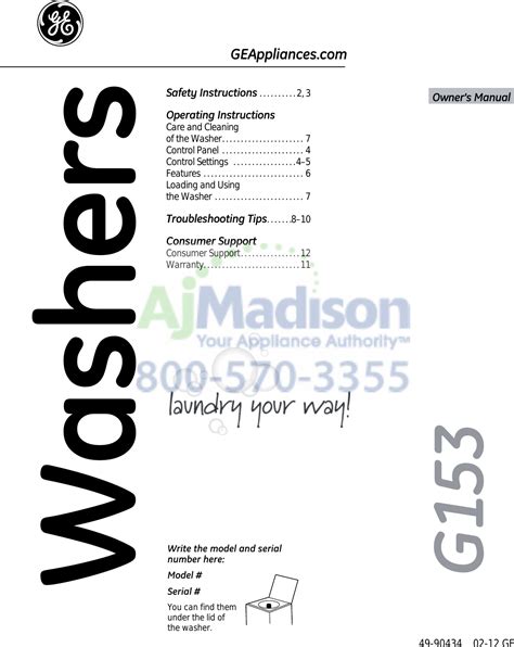 Ge Appliances General Electric Washer G153 Users Manual