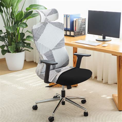 Printed Office Chair Cover with Headrest (High-Back) – 140 GSM Stretch ...
