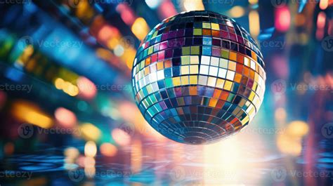 Colorful disco mirror ball lights night club background. Party lights ...