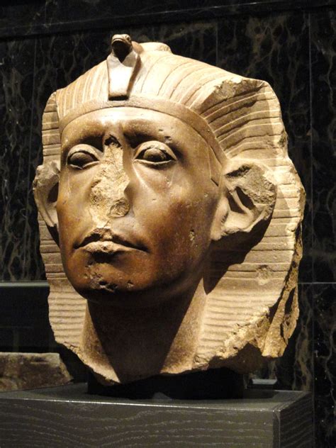 Statue head of the 12th Dynasty Pharaoh Senusret III (r. c. 1874-1855 BCE). Now in the Nelson ...