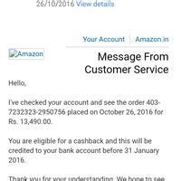 Amazon India — Misleading promises to provide cash back