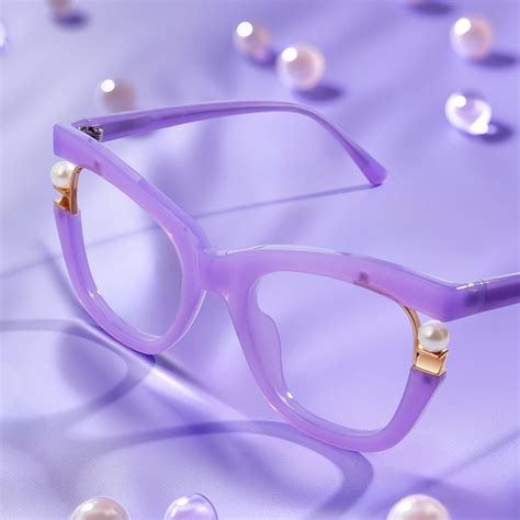 Purple Frame Blue Light Blocking Glasses with Pearl